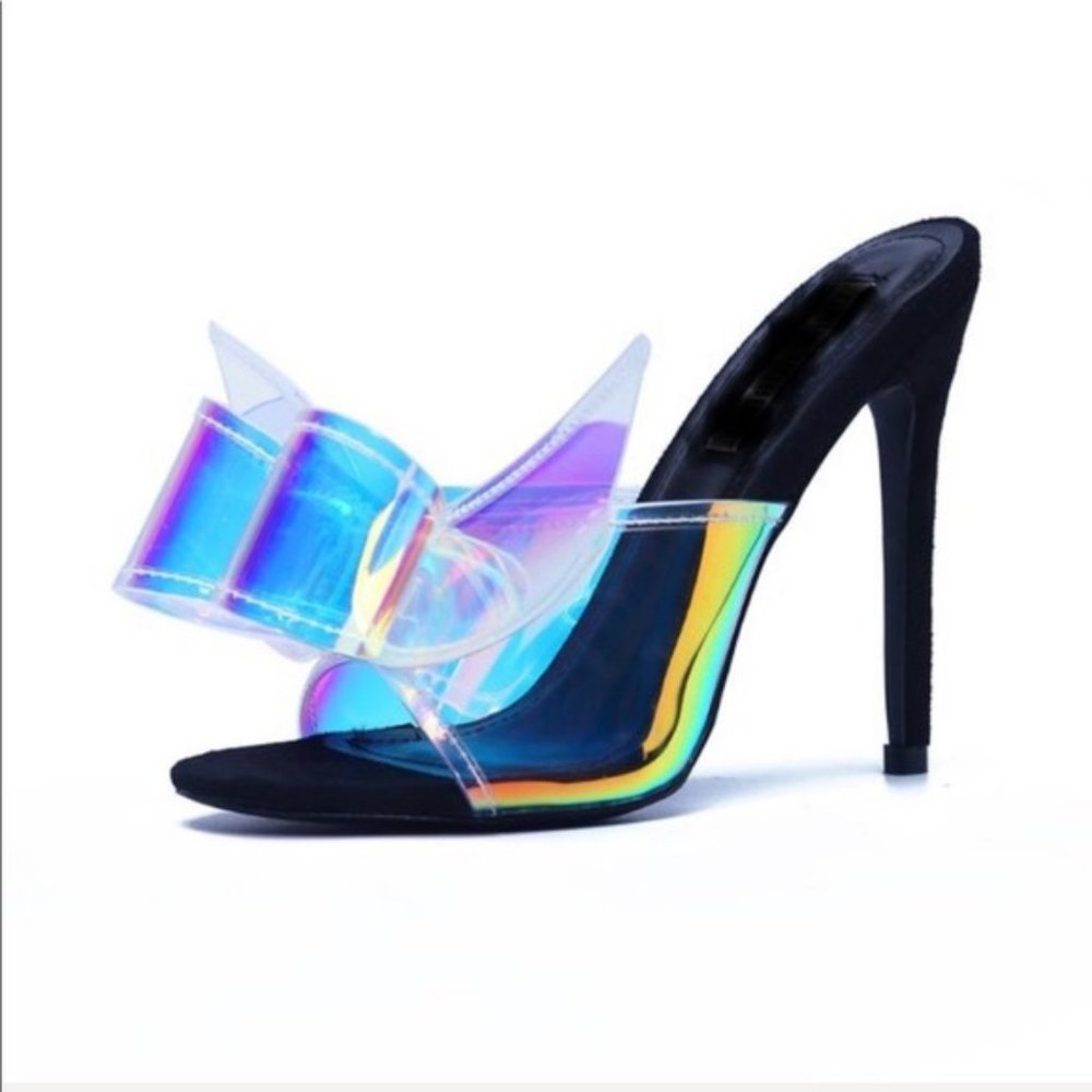 Oversized Bow Mules in Hologram/Black - Picture 2 of 7